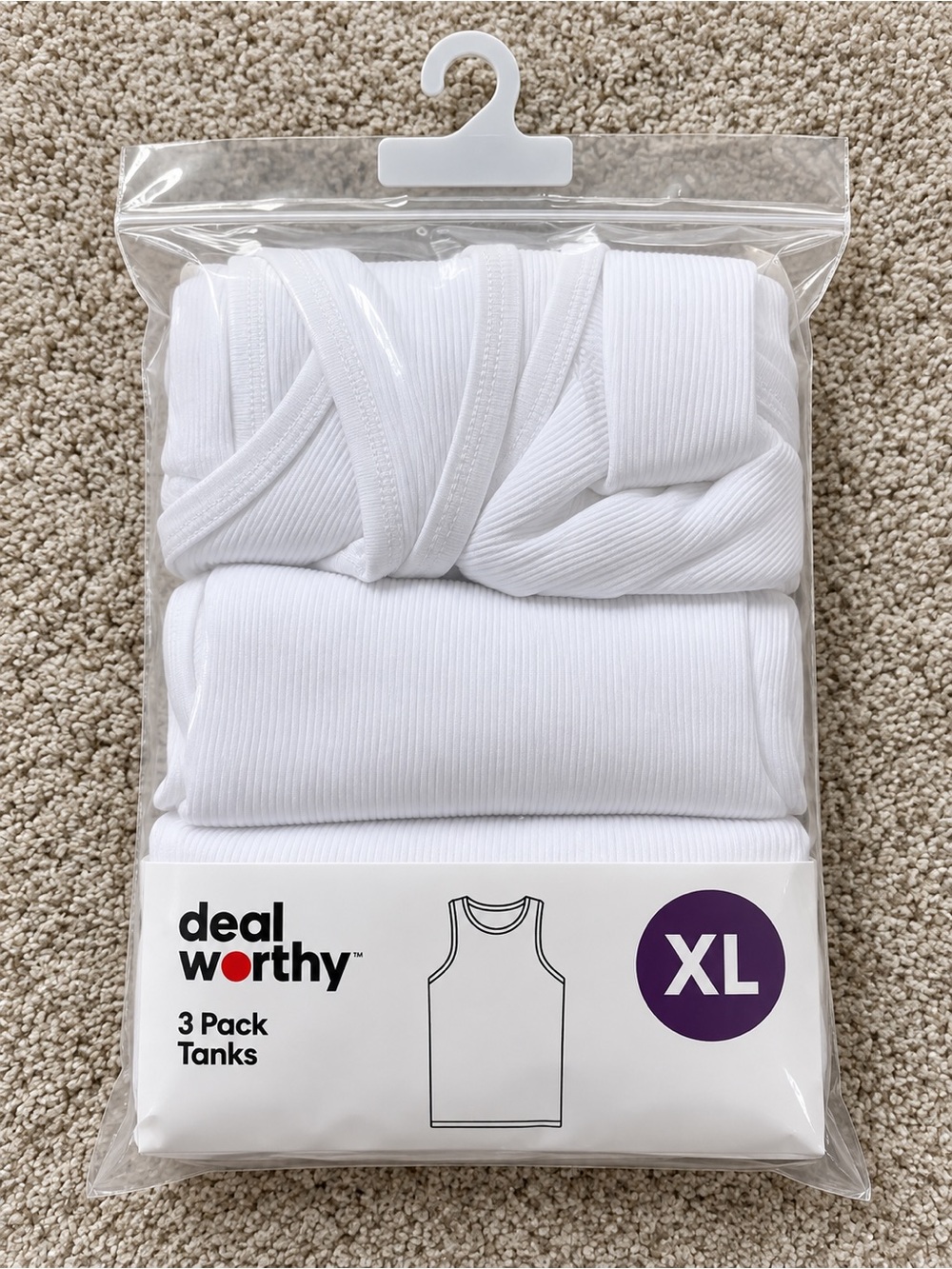 dearfoams White Ribbed Tank Tops 3-Pack - XL DealWorthy Packaging